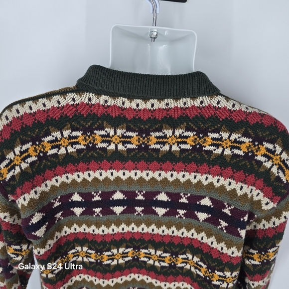 Vintage The Heartland Company Ltd. Men Small Fair Isle Knit Polo Sweater 90s Y2K - Picture 7 of 7